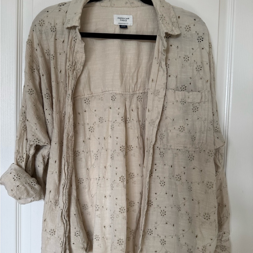 American Eagle Beige Eyelet Detail Shirt